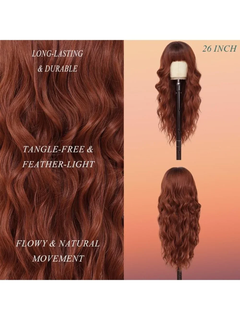 26 Inch Women's Ginger Soft Layered Wavy Curly Hair Wig with Natural Shine